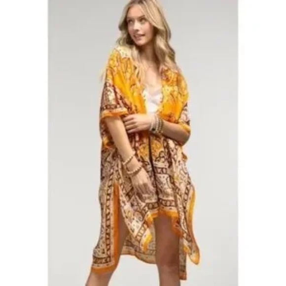 SOLD OUT Clementine Bohemian Floral Motif Kimono Wrap Coverup Open Summer Casual - Picture 3 of 5